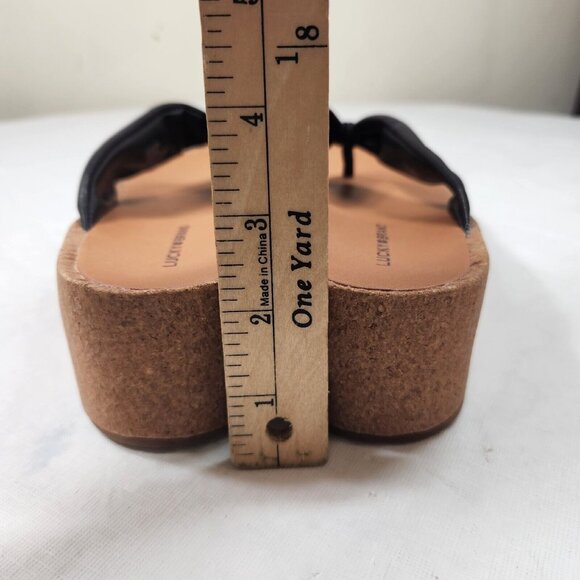 Lucky Brand Womens Size 10 Lellina Corck Platform Wedge Thong Sandal Black   902 - Picture 8 of 10